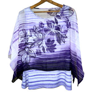 Chico's Large (2) Scarf TOP Lilac Purple Chiffon Outer Inner TANK Swing Blouse